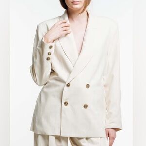 Laude The Label Silk Cream Double-Breasted Blazer | Size xs